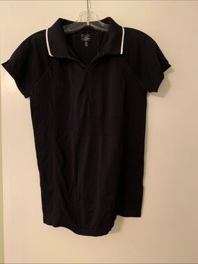 Athleta Black Polo Shirt with White Collar Trim